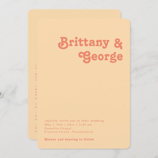 レトロすべて丸いエッジ結婚の 招待状 (正面/裏面)