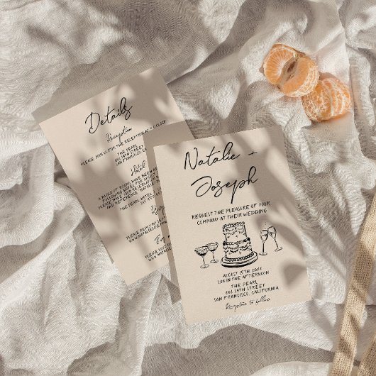 レトロすべて片手に描書いた予測できな結婚の 招待状