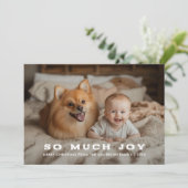 レトロそう多くの喜びベビークリスマスおもしろい犬写真 シーズンカード (スタンド正面)