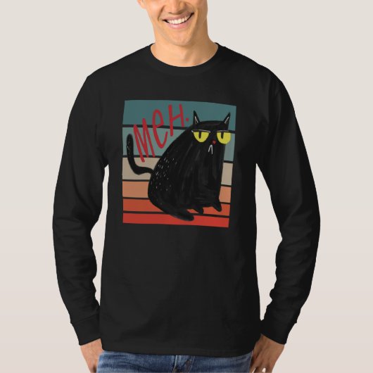 レトロだるい おこった 黒猫 サラシスティック 子猫 ネコ Tシャツ (正面)