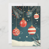 レトロつるズオーナメントレッドホワイトバウブルクリスマス シーズンカード (正面)