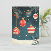 レトロつるズオーナメントレッドホワイトバウブルクリスマス シーズンカード (スタンド正面)