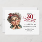 レトロでおもしろい女性の50歳の誕生日招待状 招待状 (正面)