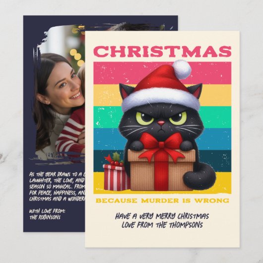 レトロでおもしろい猫のクリスマス写真 シーズンカード (正面/裏面)