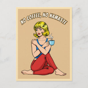 レトロでお茶目なコーヒーとヨガのユーモア ポップアート ポストカード