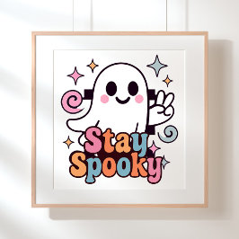 レトロでお茶目なパステルカラーのハロウィーンにStay Spooky Groovy Ghost ポスター