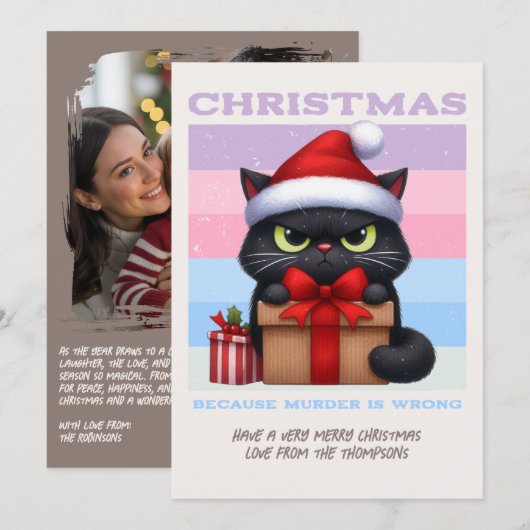 レトロでお茶目な猫のクリスマス写真 シーズンカード (正面/裏面)