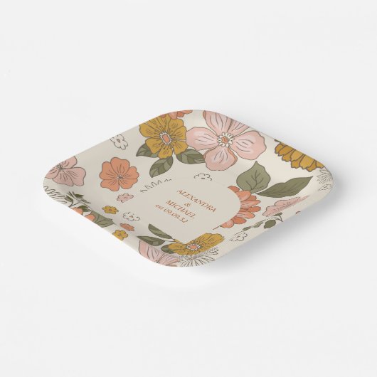 レトロでかっこいい70年代風のミュートカラーウェディング ペーパープレート (傾斜あり)