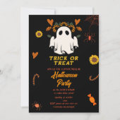 レトロでかっこいい ハロウィンパーティーの時間！お菓子をくれなきゃイタズラしちゃうぞ！ 招待状 (正面)