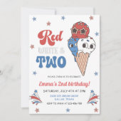 レトロでかわいい7月4日子供の2歳誕生日パーティー 招待状 (正面)