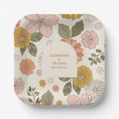 レトロでかわいい70年代風の淡い色の結婚式 ペーパープレート (正面)