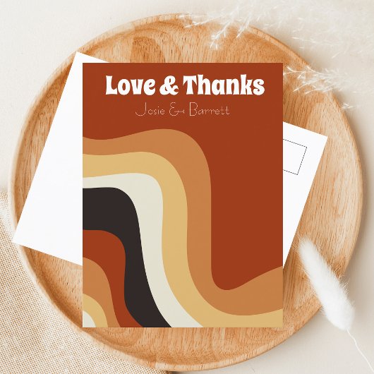 レトロでカッコいい70年代のウェディングフォト ラブ＆サンクス ポストカード