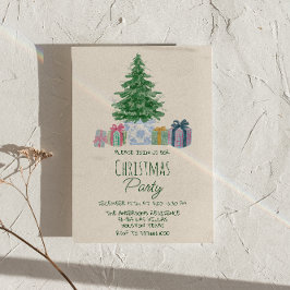 レトロでカラフルなクリスマスプレゼントツリーパーティー 招待状