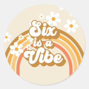 レトロでカラフルな6歳の誕生日をお祝い Six is a Vibe ラウンドシール