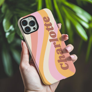 レトロでガーリーな波とお名前のカスタマイズ iPhone 16 PRO MAXケース