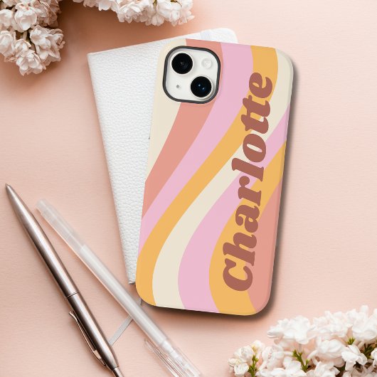 レトロでガーリーな波とお名前のカスタマイズ Case-Mate iPhoneケース