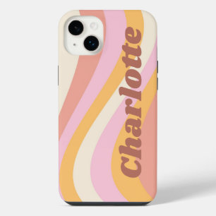 レトロでガーリーな波とお名前のカスタマイズ iPhone 14 PLUSケース