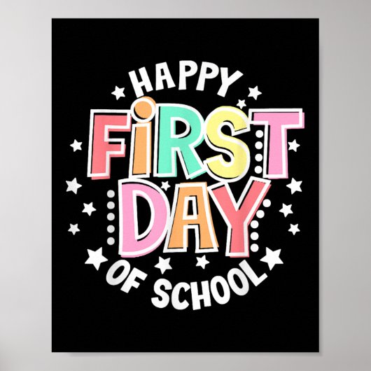 レトロでグルービーなお祝い文句 初めての学校へ行く日 ポスター (正面)