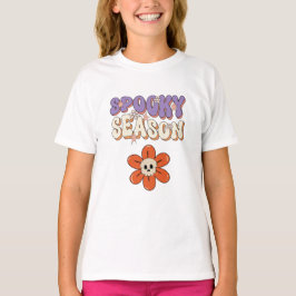 レトロでグルービーなお花　ハロウィン　オレンジ　パープル Tシャツ