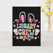 レトロでグルービーな図書館クルー司書うさぎ耳の流れ カード (黄色い花)