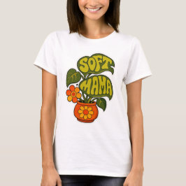レトロでグルービーな観葉植物の「ソフトママ」タイポグラフィー Tシャツ