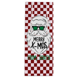 レトロでグルービーな赤いチェック柄のサンタクロース クリスマス ワインギフトバッグ