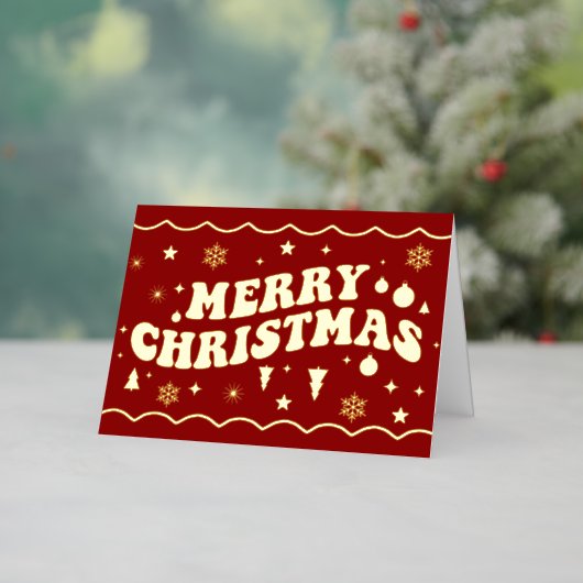 レトロでグルービーな赤いメリークリスマス 箔シーズンカード (クリスマスインサイチュ)