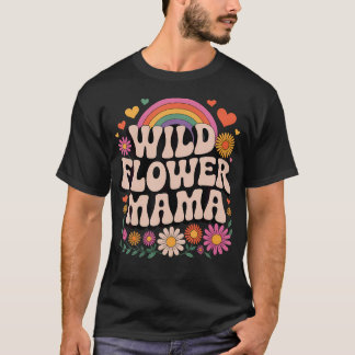 レトロでグルーヴィーなお花のママ レインボー Tシャツ