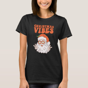 レトロでグルーヴィーなクリスマスの雰囲気 かわいいサンタクロース クリスマス Tシャツ