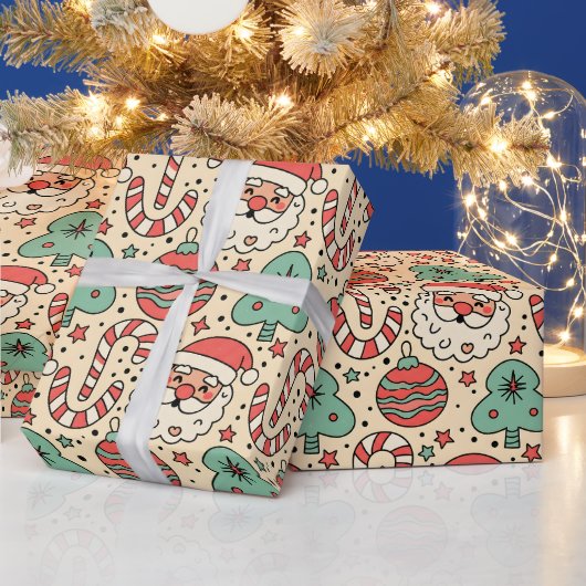 レトロでグルーヴィーなクリスマス包装紙 ラッピングペーパー (クリスマス)