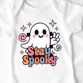 レトロでグルーヴィーなハロウィーンの幽霊 ベビーボディスーツ