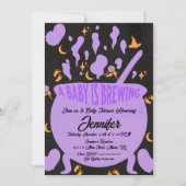 レトロでグルーヴィーなベビーシャワー "Baby is Brewing" 招待状 (正面)