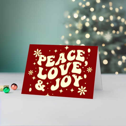 レトロでグルーヴィーな平和 愛 喜びのクリスマス 箔シーズンカード (クリスマスインサイチュ2)