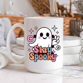 レトロでグルーヴィーな幽霊のハロウィーン パステルカラー コーヒーマグカップ