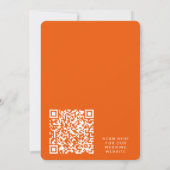 レトロでグルーヴィーな70年代の明るいオレンジ色のQRコード付きウェディング セーブザデート (裏面)