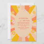 レトロでグルーヴィーな70年代風オレンジイエローの結婚式 招待状 (正面)