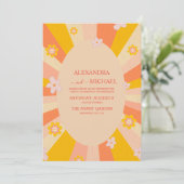 レトロでグルーヴィーな70年代風オレンジイエローの結婚式 招待状 (スタンド正面)