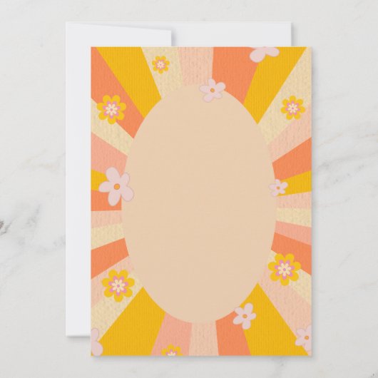 レトロでグルーヴィーな70年代風オレンジイエローの結婚式 招待状 (裏面)