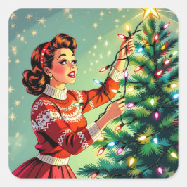 レトロでサイケなクリスマスのユーモア スクエアシール