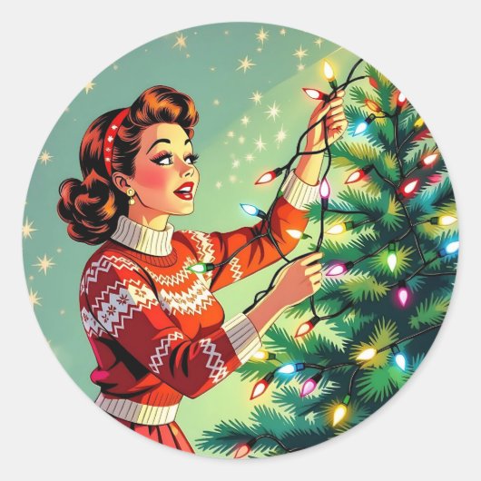 レトロでサイケなクリスマスのユーモア ラウンドシール (正面)
