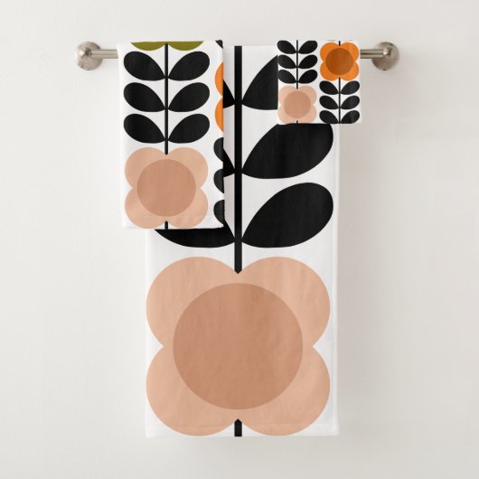 レトロでポップな花柄の茎、トマトピンク バスタオルセット (インサイチュ)