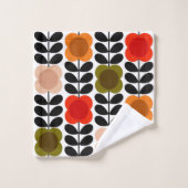 レトロでポップな花柄の茎、トマトピンク バスタオルセット (ウォッシュタオル)