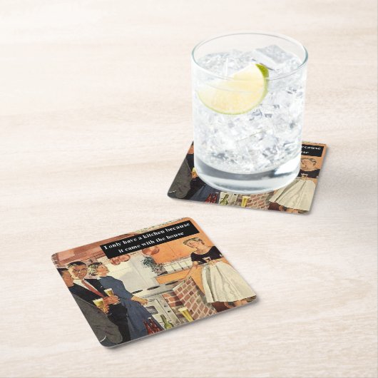 レトロでユーモアのある ブライダルシャワー/新築パーティー スクエアペーパーコースター (インサイチュ)