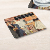 レトロでユーモアのある ブライダルシャワー/新築パーティー スクエアペーパーコースター (アングル)