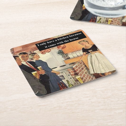 レトロでユーモアのある ブライダルシャワー/新築パーティー スクエアペーパーコースター (アングル)
