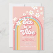レトロでレインボーな6歳の誕生日おめでとう SIX is a Vibe 招待状 (正面)