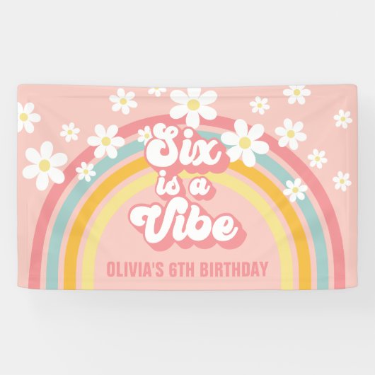 レトロでレインボーな6歳は最高にコーディな誕生日 横断幕 (横)