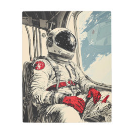 レトロで反射するSci-Fi宇宙飛行士宇宙 メタルプリント