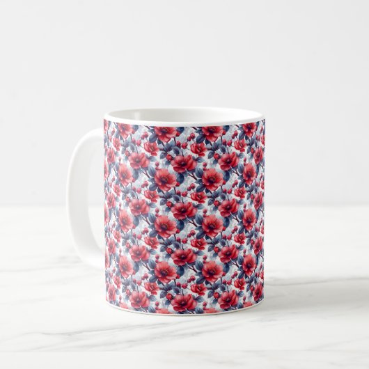 レトロで可愛らしい大人の花柄デザイン コーヒーマグカップ (正面左)