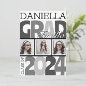 レトロで大胆なオーバーサイズのブラック＆ホワイトの卒業パーティー 招待状 (スタンド正面)